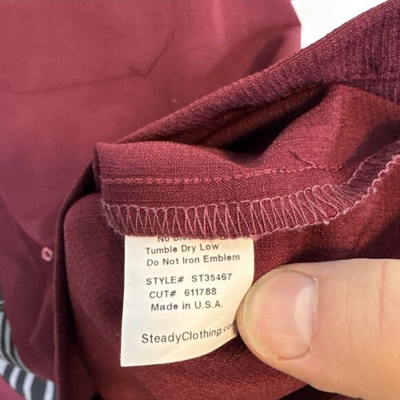 Steady Clothing USA Rockabilly Hot Rod Panel Shirt Burgundy Men’s XL - Picture 5 of 6